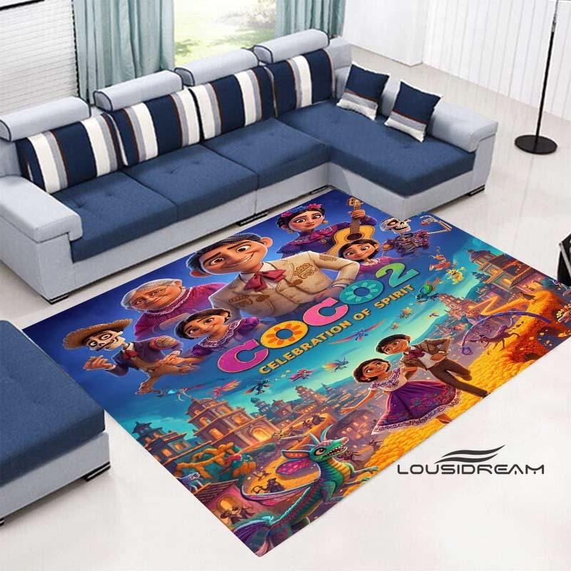 3D Printed Cute Cartoon Coco Floor Mat, Comfortable Flannel, Soft and Thickened, Non-Slip Mat, Suitable for Living Room, Bedroo