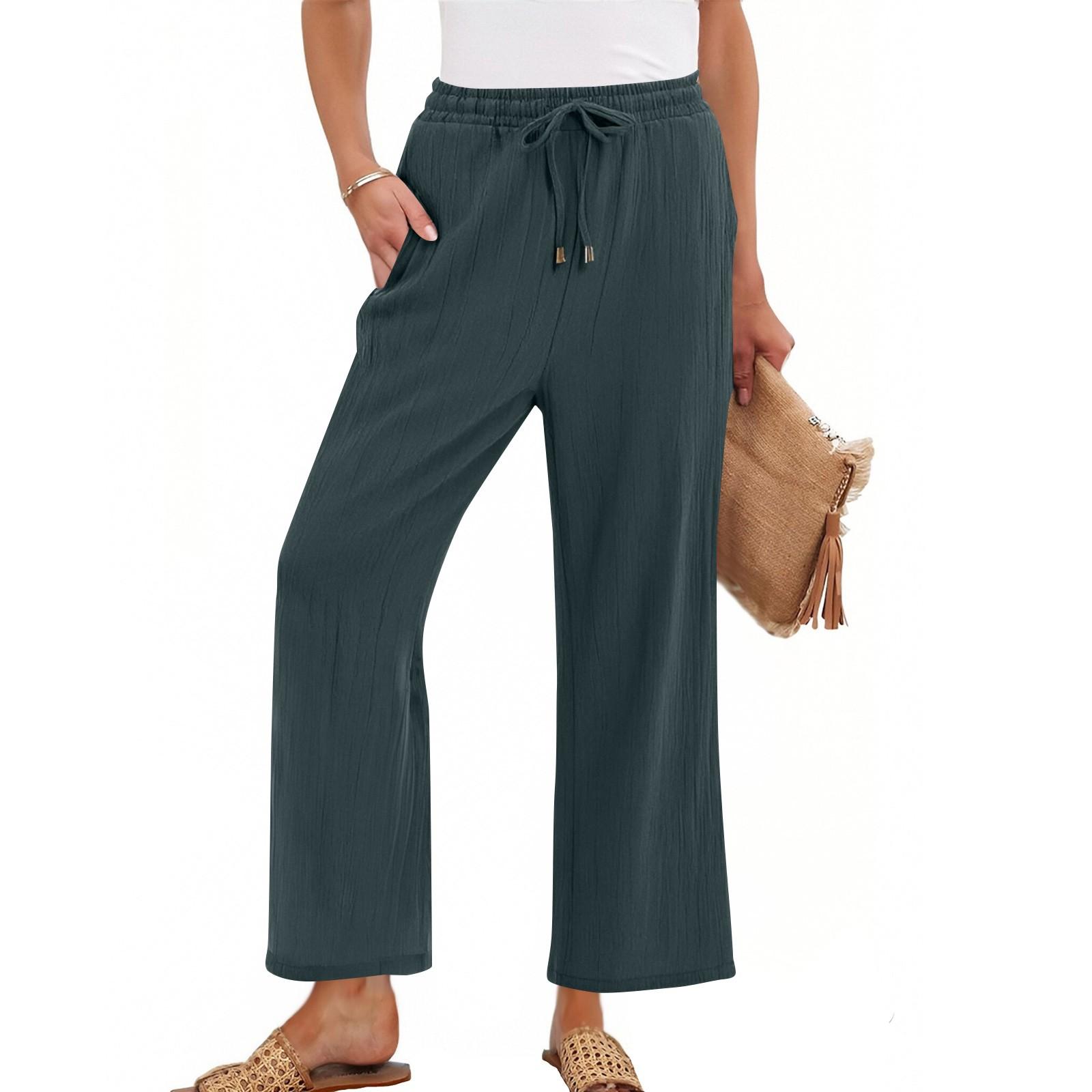 

Женские брюки с высокой талией и регулируемым узлом из струящегося хлопка и льна, широкие брюки S