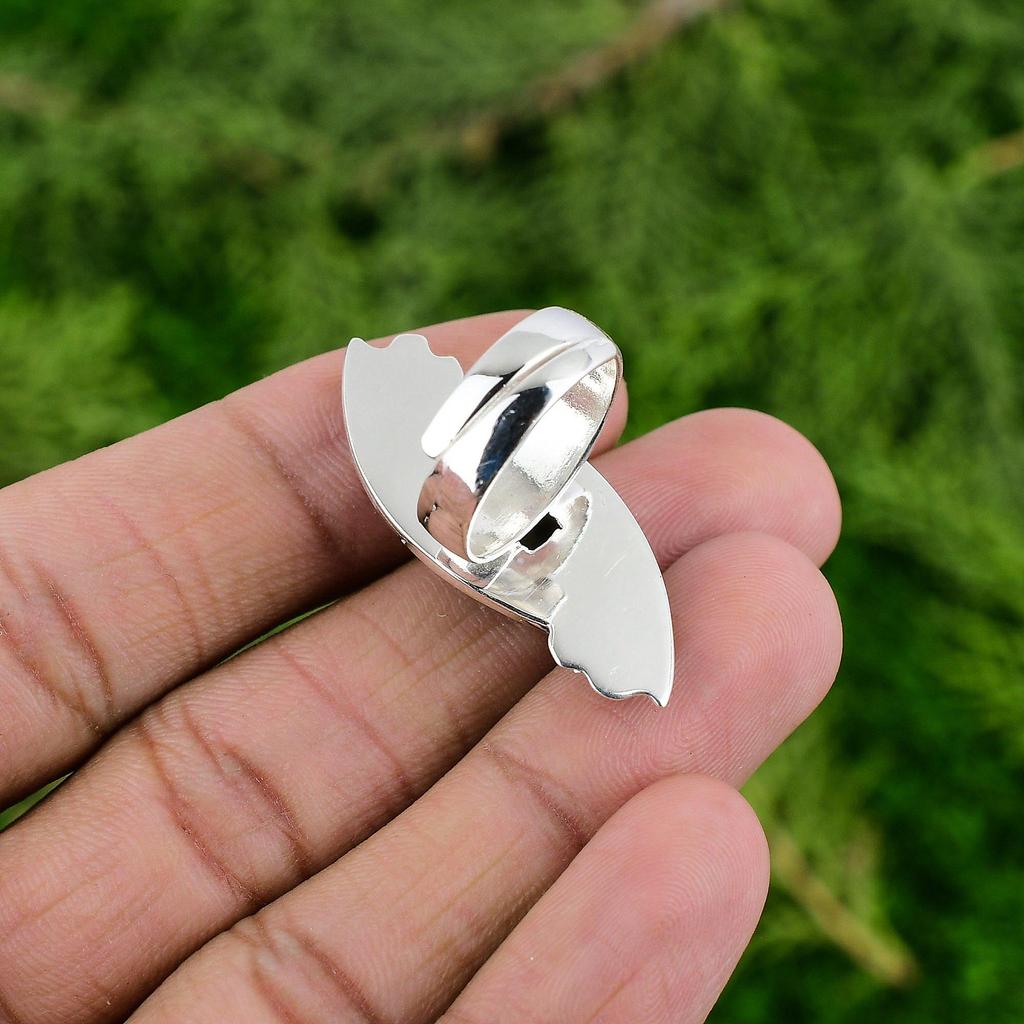 Natural Ocean Jasper Statement Flower Adjustable Ring 925 Silver For Women