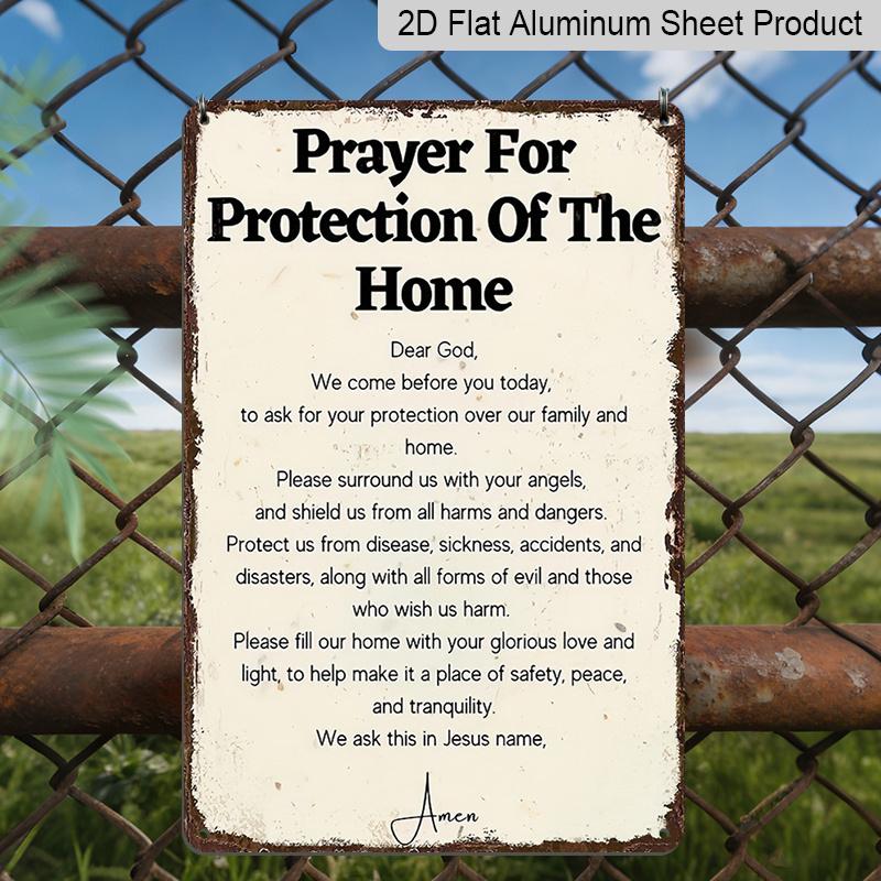 2D Flat Heavy-Duty 8x12" Religious Protection Prayer Metal Wall Decor - Distressed Chic Christian Faith Metal Sign with Blessing, Aluminium Sign for