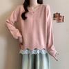 French Lace V-neck Patchwork Two-Piece Knit Sweater - Loose Fit for Autumn/Winter