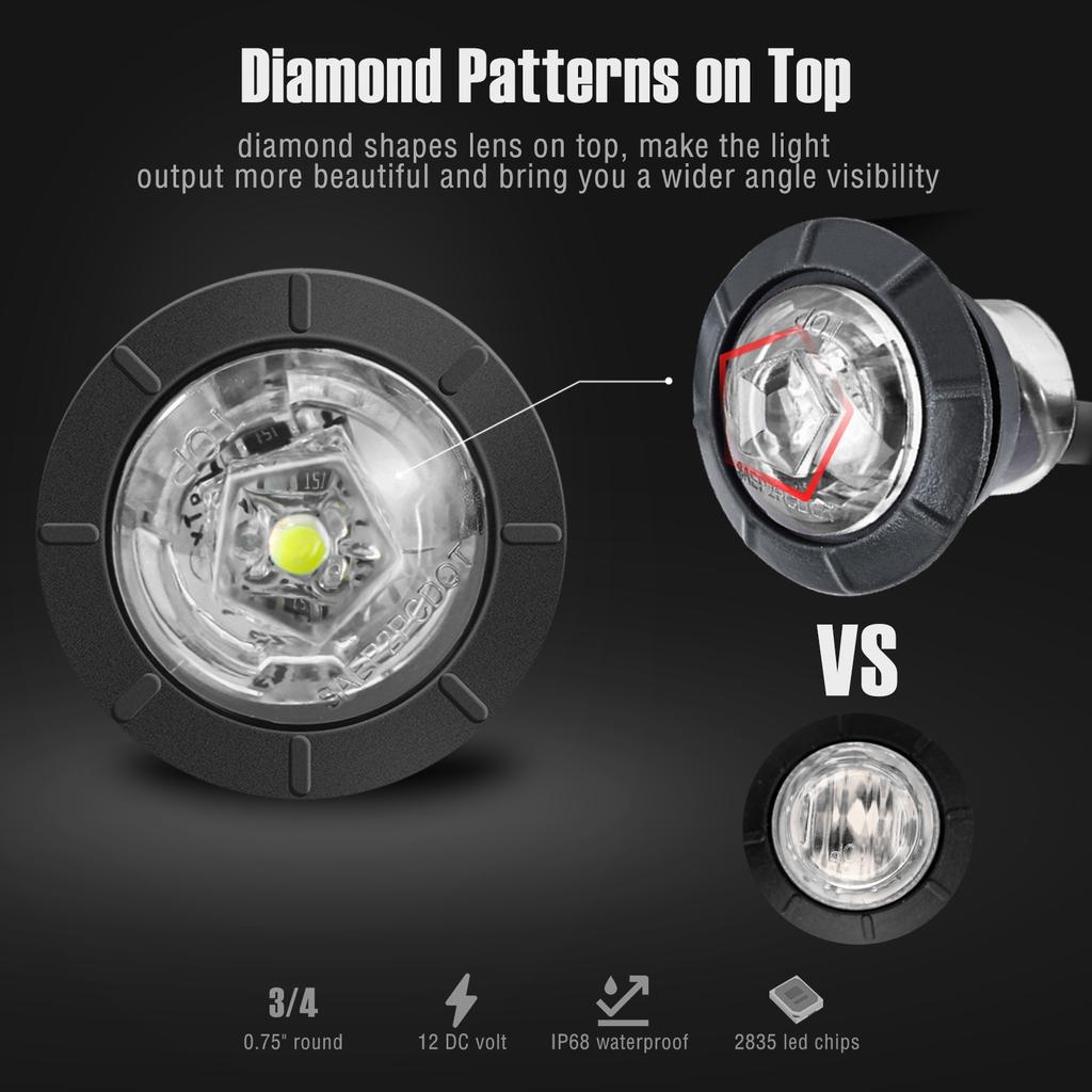 White LED Clearance Bullet Marker Lights 3/4 INCH Button Side LED Marker Light For Trailer Truck Accessories RV Car Bus Van 4pcs