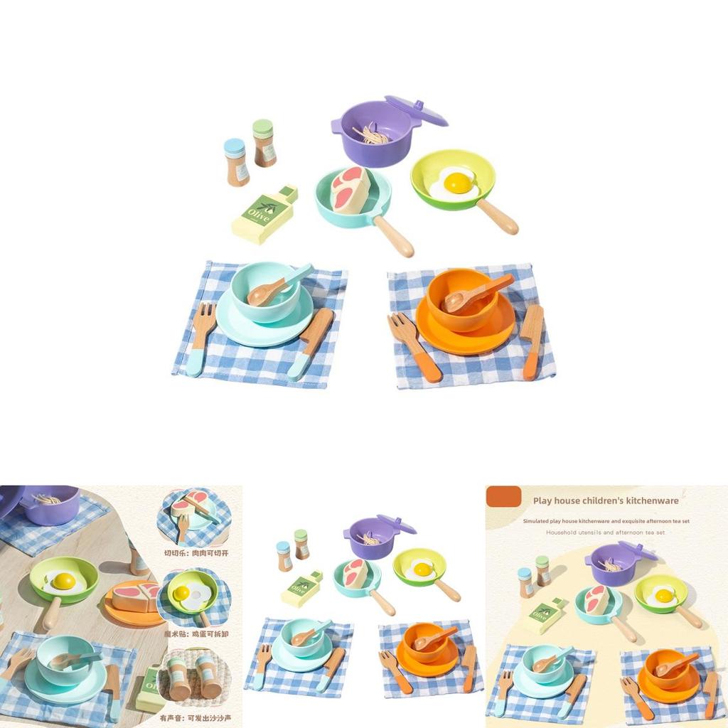 Wooden Simulation Colored Afternoon Tea Kitchen Utensil Set Children Toys For Imaginative Role Play