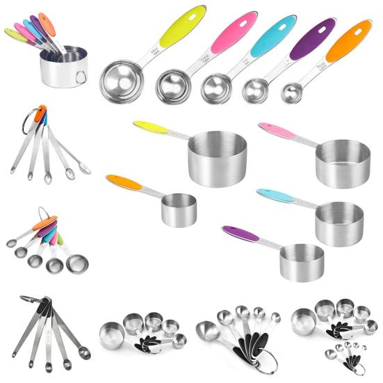 Maatlepels Set met Kleurrijke Antislip Siliconen Handvatten Roestvrij Staal Voedselveilig Nauwkeurige Schaalverdelingen Complete Bak- en Kookbekers Opslag