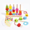 Montessori Wooden Toys Stacks Blocks Puzzle Game Colorful Beaded Fruit Color Shape Matching Early Educational Toys Gift for Kids