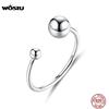 WOSTU Authentic 925 Sterling Silver Opening Rings Cute Silver Ball Simple Adjustable Rings For Women Fashion Jewelry CQR575