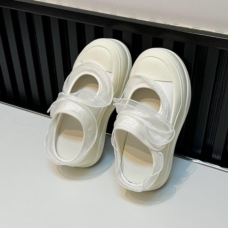 

Muffin bottom Velcro bag head half slippers women s 2025 new lace lace small height increase casual slippers 35 белый
