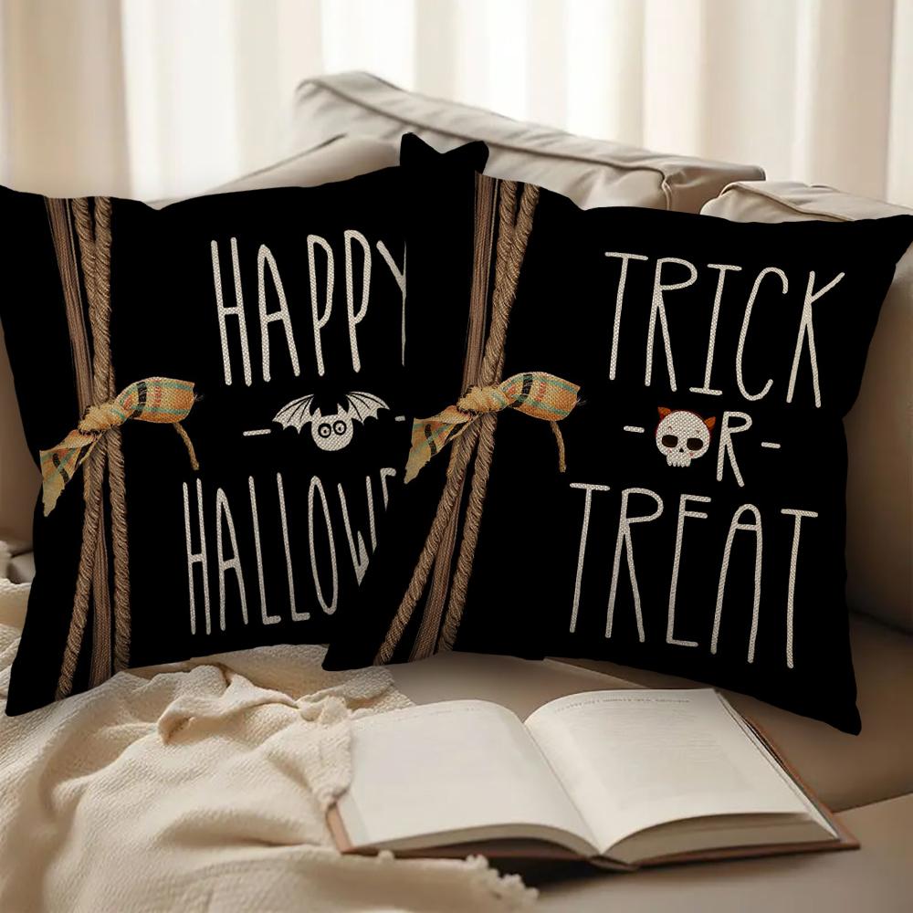Halloween Decor Pillow Case 45x45 Pillow Cover Funny Pumpkin Ghosts Black Cat Print Cushion Cover Home Decorations Holiday Gifts