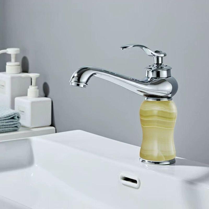 Rose Gold Luxury Bathroom Basin Faucet Single Handle Vanity Sink Mixer water Taps Brass Natural Jade Basin Sink Faucet Chrome