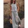 round-Neck Sleeveless Split Dress Loose Solid Color Round Neck Sleeveless Fork Dress