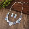 Colored Oil Geometric Square Earring Necklace Set