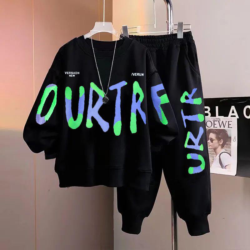 Teen Boy Handsome Hoodie and Sweatpants Set - Junior High Long Sleeve Autumn/Winter Outfit for Big & Tall Boys Age 15