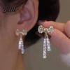 Long Earrings 1 Pair Women Sparkling Rhinestones Bowknot Shape Drop