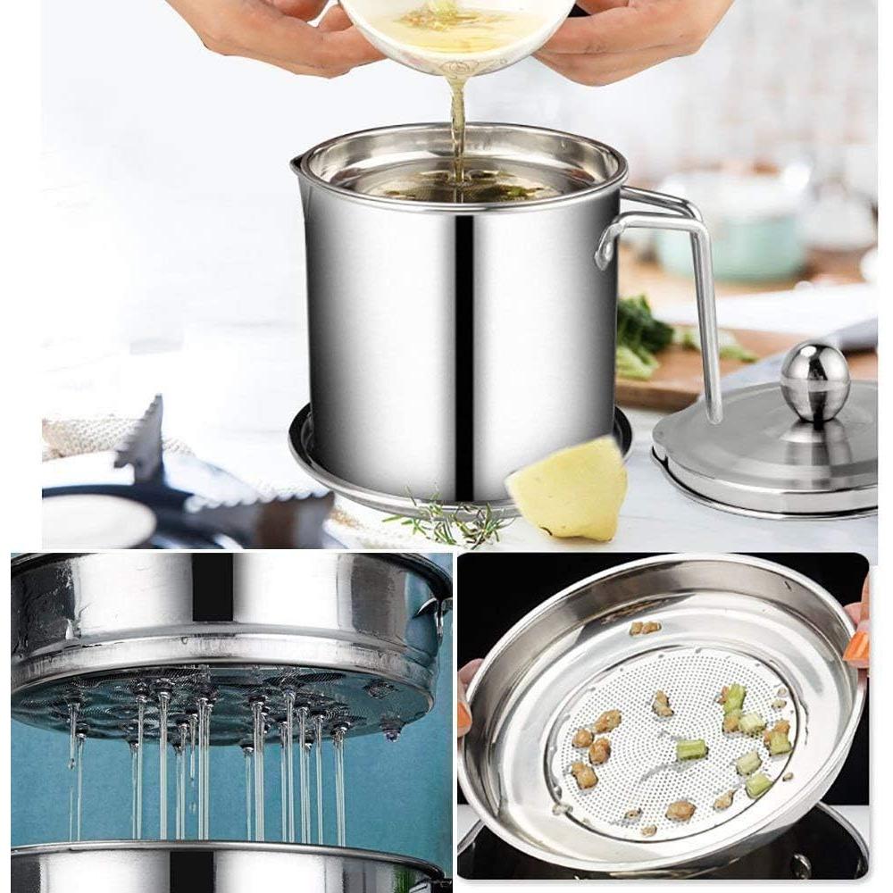 Bacon Grease Container with Filter1.3LStainless Steel Cooking Oil Container with Lid and Easy Grip Handle for Storing Frying Oil