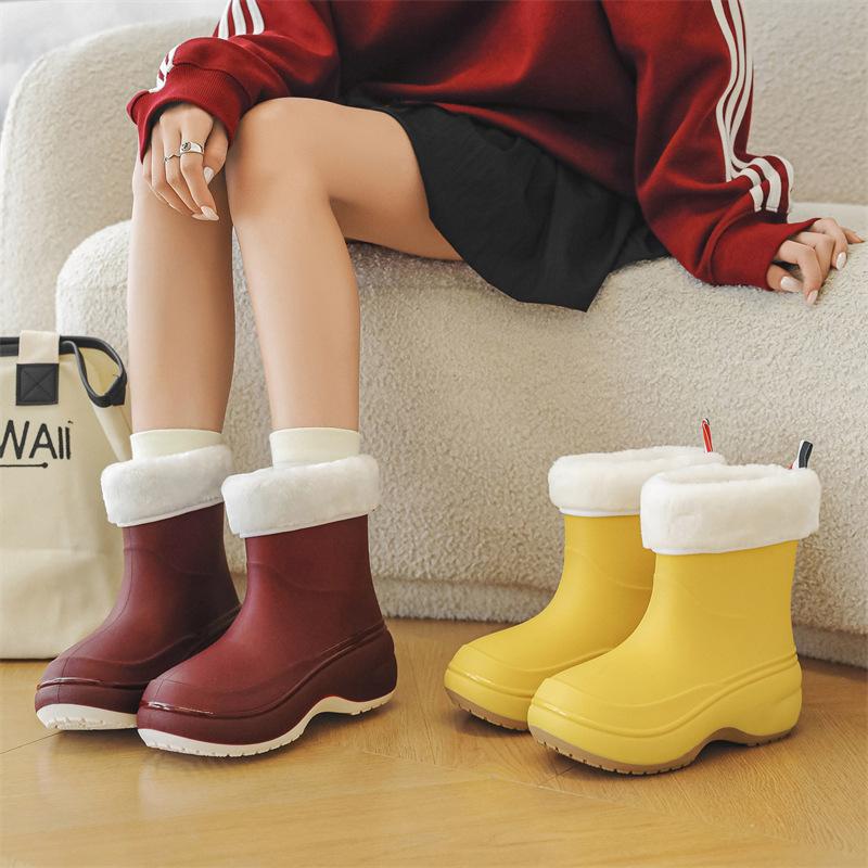Fashion Rain Shoes Women's Short Rain Boots Waterproof and Sweet Solid Color Rubber Shoes Kitchen Non-slip Car Wash Work Wear-resistant