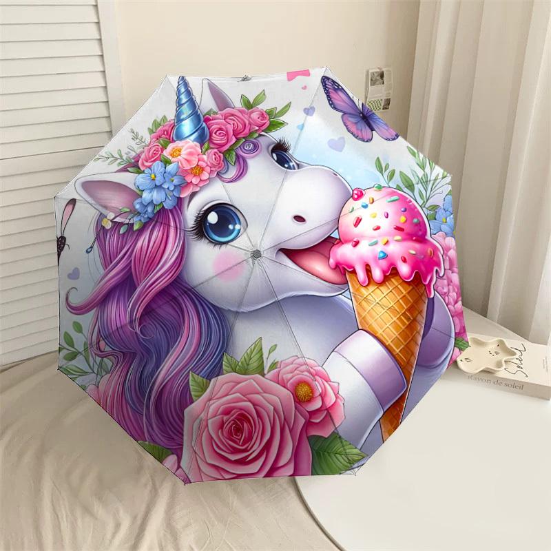 

1PC Unicorn Ice cream Umbrella-8-Rib Reinforced Portable Folding Travel Suitable for All Seasons Outdoor Daily Use-G319