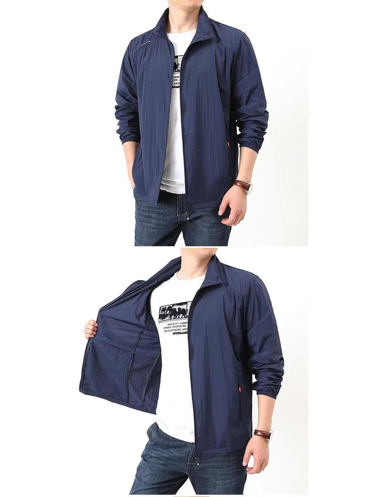 Men's Summer Stand Collar Sun Protection Windbreaker - Breathable, Hoodless, Outdoor Sports Jacket