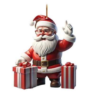Christmas Tree Hanging Decorations Cartoon Santa Snowman Ornaments 2D Flat Acrylic Pendant for Tree Car Supplies
