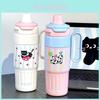 Cartoon Cat Insulated Water Bottle With Handle And Straw For Office And Outdoor Use