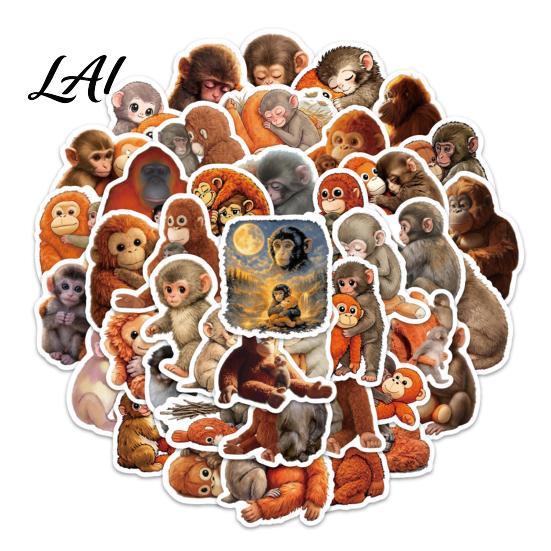 Vibrant Color Vinyl Stickers 60Pcs Punch Monkey Cartoon Sticker Set Fun Inspirational