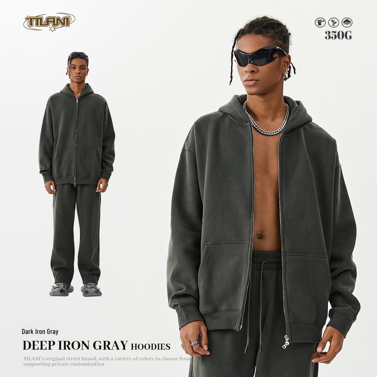 

TILANI мужской бархатный кардиган с капюшоном весна/осень 2025 года: Повседневная, однотонная, свободного кроя, куртка на молнии. Large