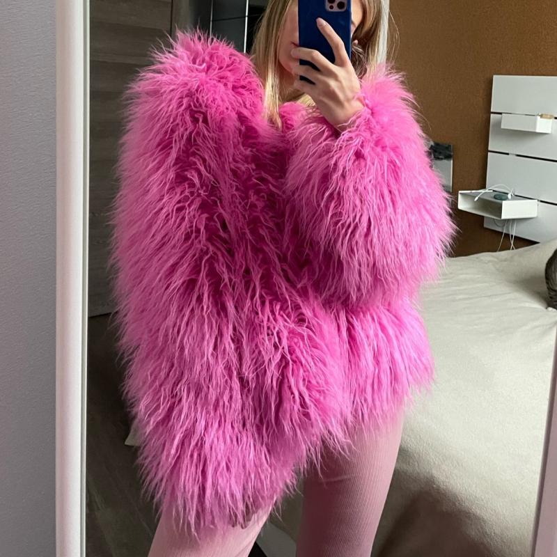 TrendHub Kunstpelzmantel und Jacken Damen Lässig Warm Rundhals Flauschige Pelzmäntel Damen