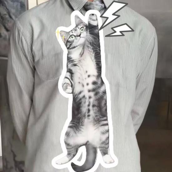 Men Tie Realistic 3D Cat Pattern Smooth Feel Neck Tie Funny Kitten Design Tie Weddings Parties Office Wear