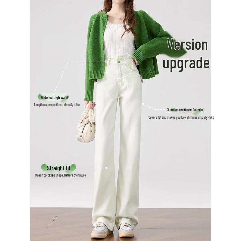 Women's 2025 Spring Tencel White High-Waist Color-Block Slimming Wide-Leg Jeans