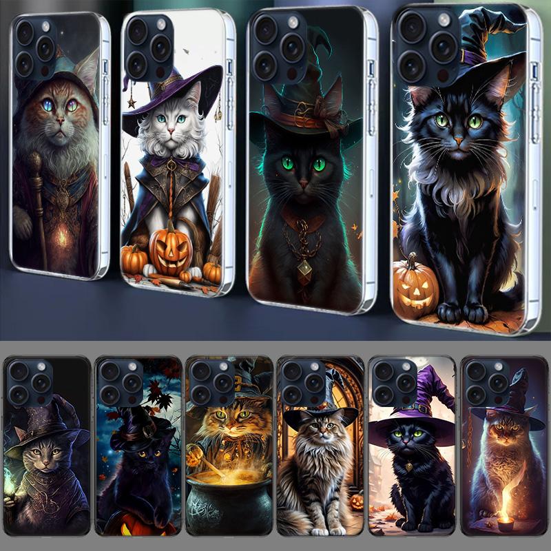Halloween Magic Cat Clear Phone Case For Iphone 17 Air 16 Pro Max 15 Pro 14 Plus 17E 16E 11 13 12 Mini Cover Cases Fundas Cell T