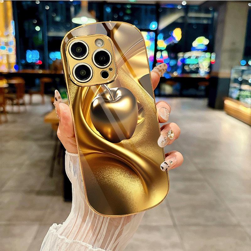 Personalized oval gold glass phone case suitable for iPhone 17 16 15 14 13 12 11Pro/Max/Plus anti drop and shockproof back cover