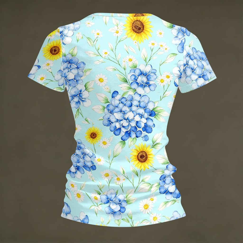 Women V Neck Short Sleeve Floral Print Casual T Shirt Top Comfortable Lightweight Loose Fit Summer Wear for Daily Office Travel