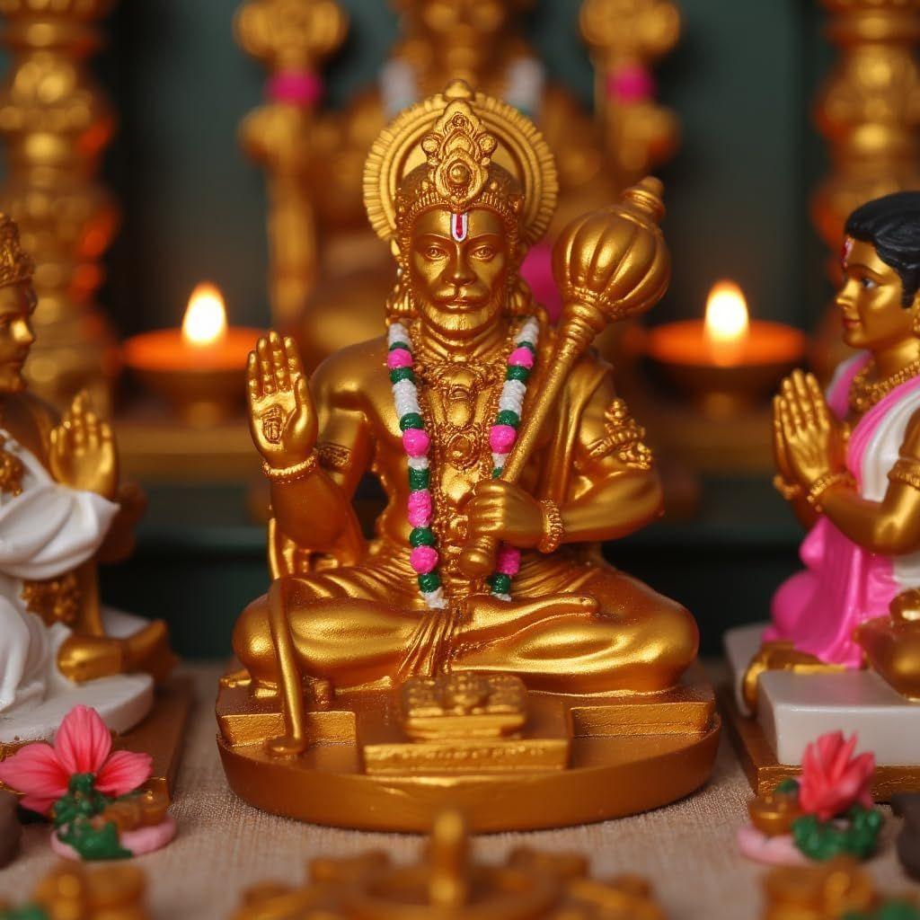 Idole d'Hanuman pour tableau de bord de voiture, Murti pour la maison avec Hanuman Chalisa pour la protection contre l'énergie négative, la chance et le succès