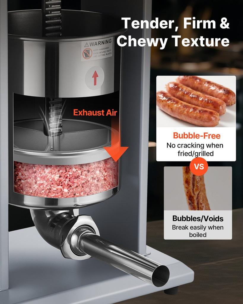Elektrischer Wurstfüller, 10 kg / 22 lbs Vertikaler Fleischfüller mit stufenloser Geschwindigkeitsregelung, Edelstahl-Wurstfüllmaschine, Fußpedal & 4