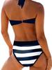 Women Beachwear Stripe Navy Blue Ladies Vest Tankini Swimwear Bathing Suit Two Pieces Bikini Set Swimsuits Beach Beachwear S-6XL