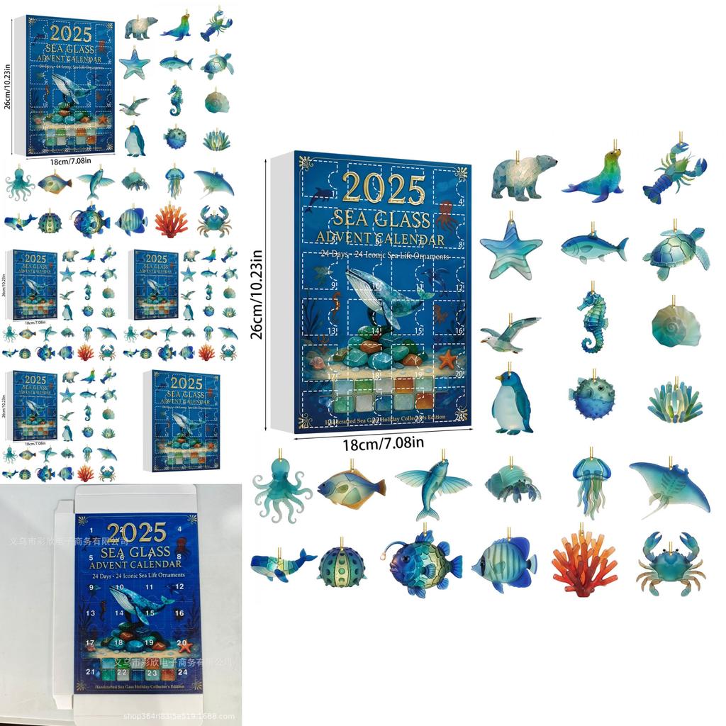 Christmas Countdown Calendar With Marine Animal Acrylic Ornaments For Holiday Decor