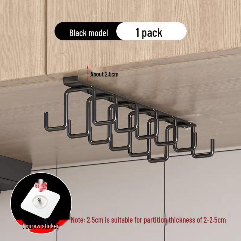 Double Row No-Drill Seamless Cabinet Door Hanging Storage Rack with Hooks
