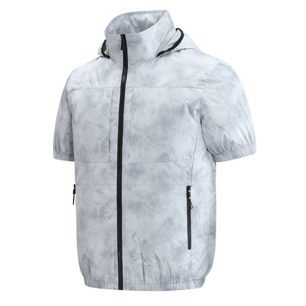 Women's Summer Fan Suit (including A Set Of 9-leaf Brushless 5V Fan) Short Sleeved Hooded Zipper Heatstroke Proof Solid Color Work Clothes