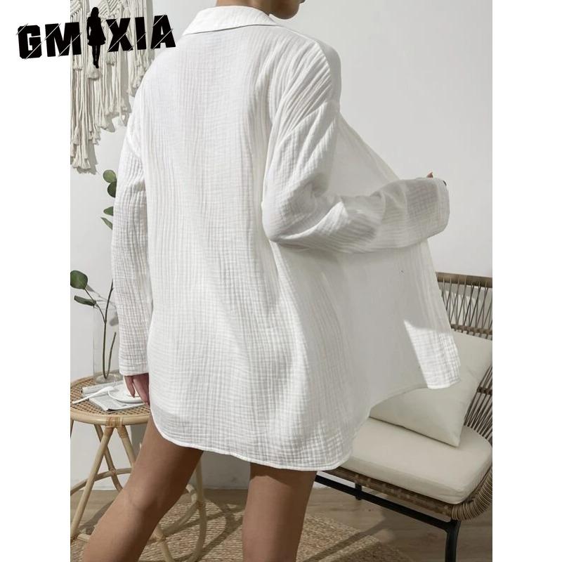 GMXIA Women's Spring and Summer Fashion Solid Colour Long-sleeved Shirt Suit Women Casual Loose Shorts Two-piece Set
