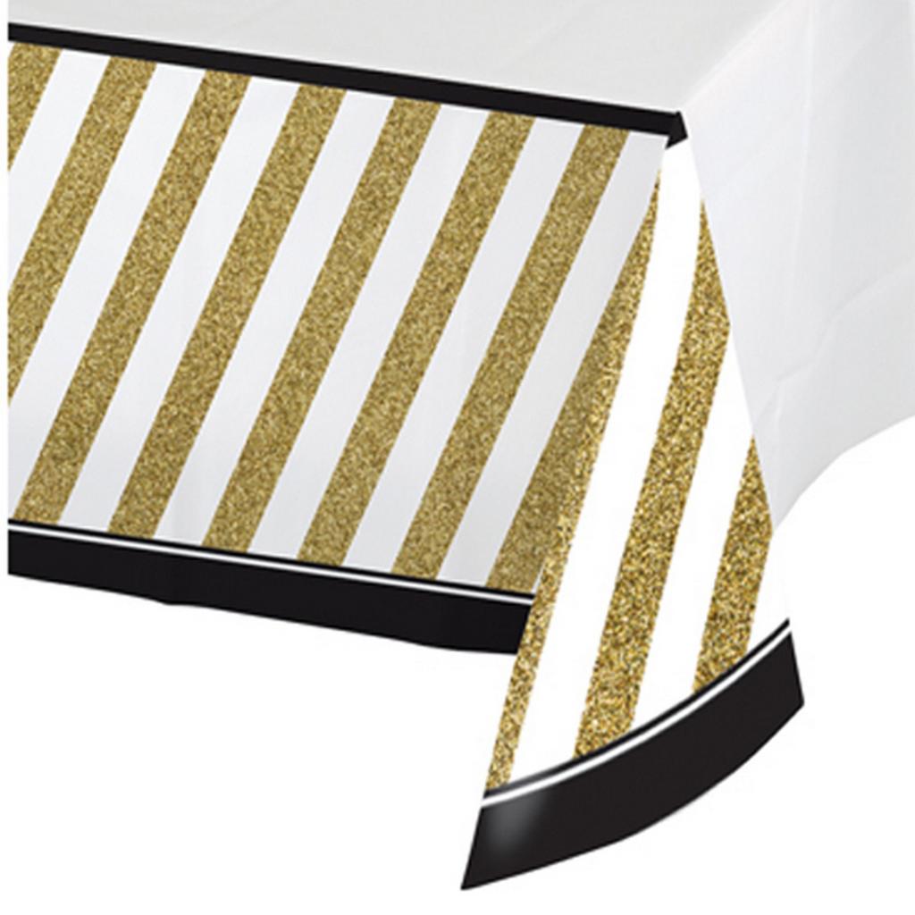 Creative Converting Black And Gold Border Print Plastic Tablecover