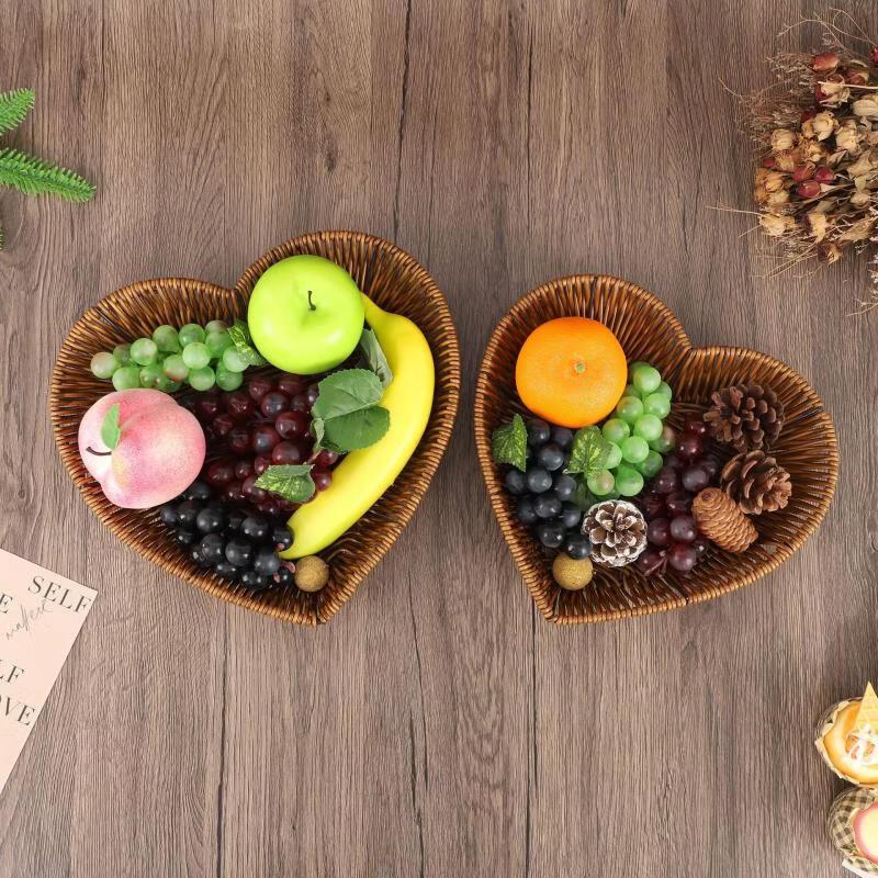 Heart-shaped Handwoven Rattan-Style Storage Basket