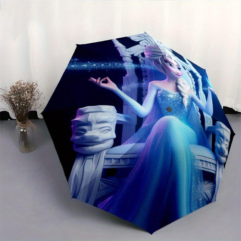 Elsa Queen of Ice Crystal Magic Cartoon Umbrella, Portable 3-Fold Compact Umbrella, Suitable for Camping, Hiking and Travel, Ideal Easter Bi