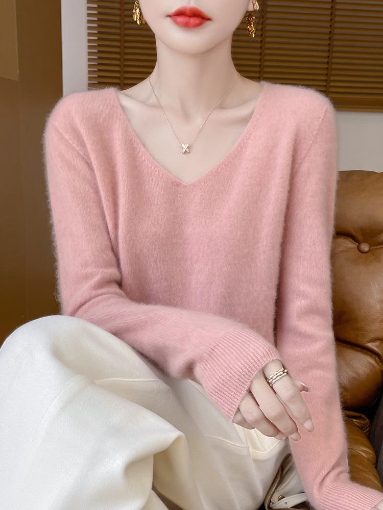 Seamless V-Neck Long Sleeve Women's Knit Pullover Base Layer