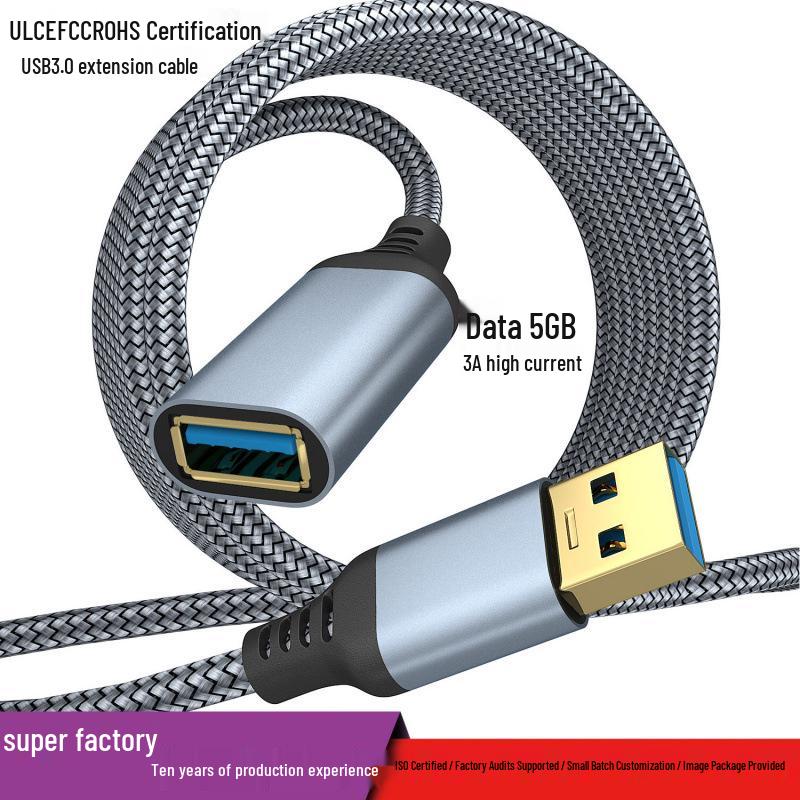 USB 3.0 Male-to-Female Extension Cable for Data Transfer and Charging - Compatible with U Disk, Keyboard, Mouse, PS4, PS5 Controllers.