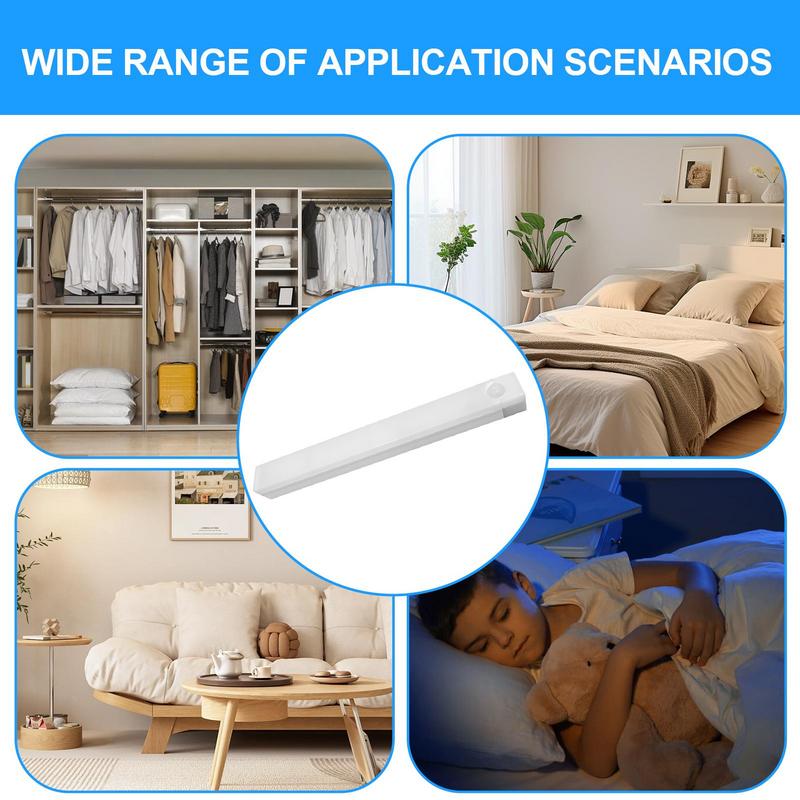 Motion Sensor Wireless LED Night Light USB Rechargeable Long Strip Bar Lamp for Kitchen Cabinet Wardrobe Bedside Staircase