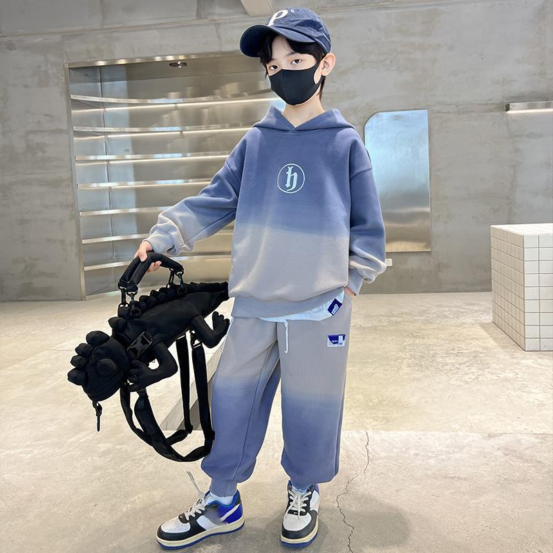 Automne Enfants Garçon Sweat-shirts à Capuche Ensemble Vêtements Adolescentes Dégradé Sweat-shirts à Capuche Pull Haut et Pantalon Costume 2 Pièces Survêtements