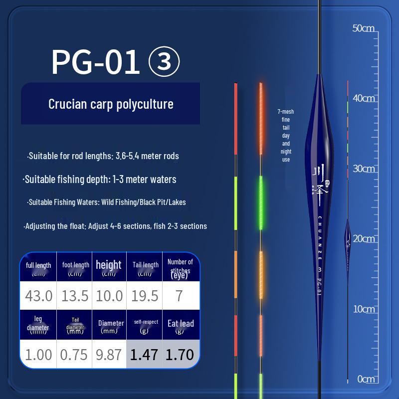 

Сверхтонкий светящийся рыболовный поплавок Chuanze - Дневной и ночной высокочувствительный привлекающий внимание поплавок для карася Single Tube Packaging
