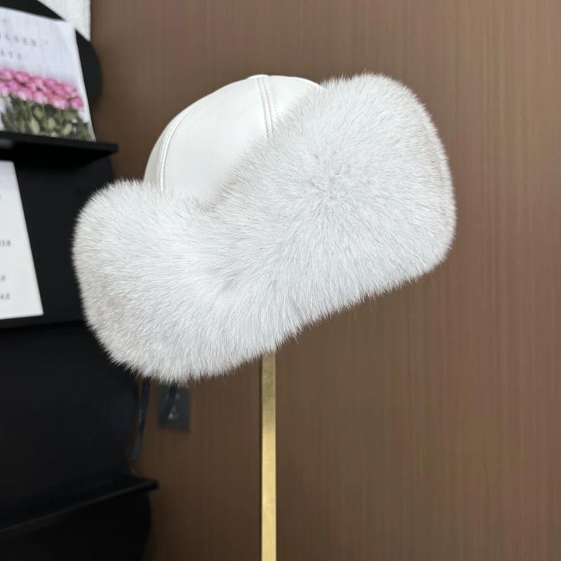 Women's ear-protecting fox fur hat fashion Luxurious real fox fur bomber hat Girls winter outdoor soft sheepskin leather hat