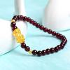Handmade Natural Garnet Beaded Bracelet With Pixiu Charm Luck Prosperity Unisex Jewelry Gift