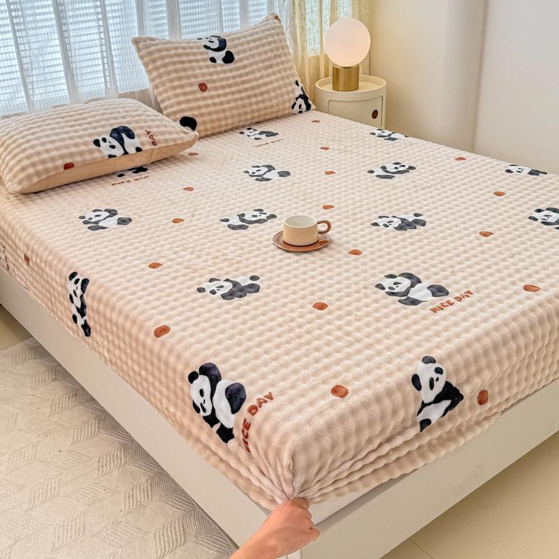 Winter Imitation Rabbit Down Milk Velvet Bed Sheet Single Piece New Printing Design High Weight Plus Velvet Thickening