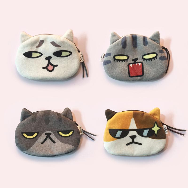 Kawaii Cat Earphone Bags Children Coin Purse Interesting Cat Expression Earphone Data Cable Portable Storage Bag
